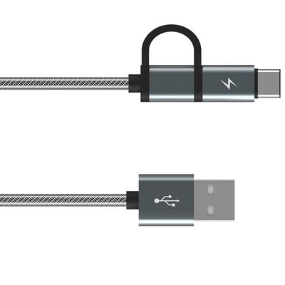2 In 1 2m 6ft Aluminum Nylon Braided USB Multi Charging Cable