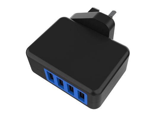Black 4 Ports 5V4.8A USB Wall Charger UK Plug