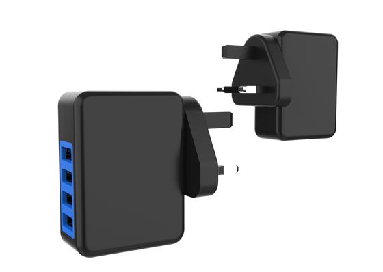 Black 4 Ports 5V4.8A USB Wall Charger UK Plug