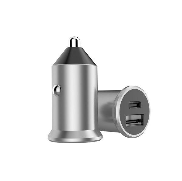 A C Plastic Head Dual Ports PD FCC 18W 2.4A Cell Phone Car Charger